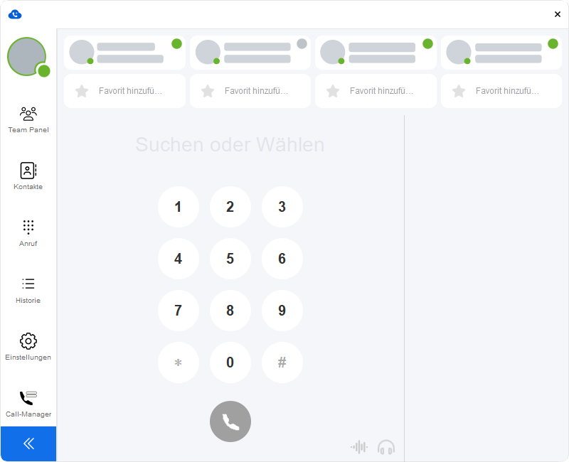 Best Softphone Dialer – Wählmaske mit Team-Panel, Kontakten und Anrufhistorie